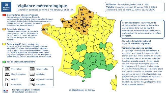 Alerte orange aux vents violents et vague submersion 