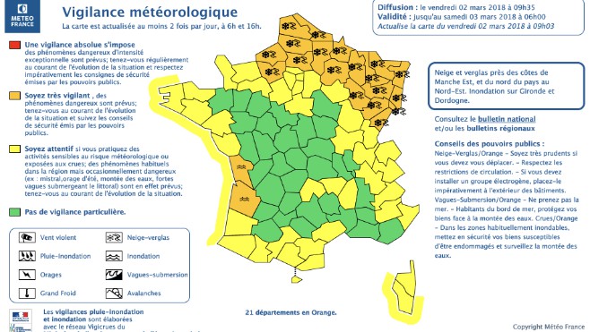 La vigilance Neige et verglas prolongée jusqu'à samedi matin