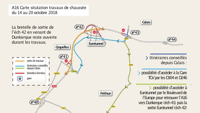 A16 : toute une semaine de travaux entre Calais et Coquelles.