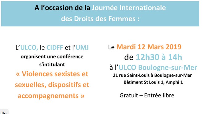 Violences sexistes et sexuelles, thème d’une conférence sur tous les sites de l’ULCO ce midi !