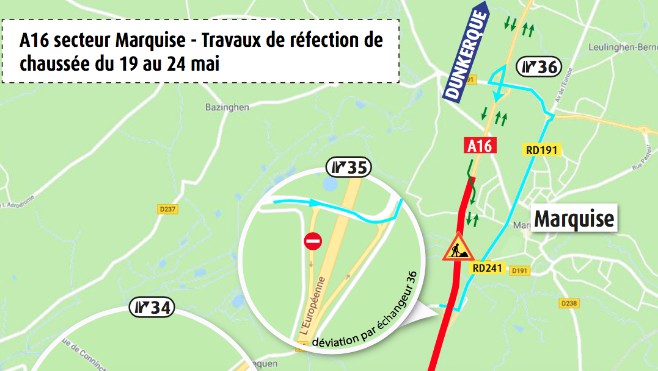 A16 : travaux de réfection de chaussée dans le secteur de Marquise