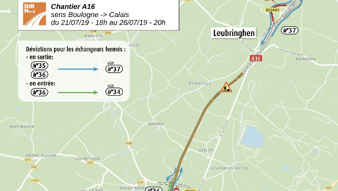 Travaux sur l'A16 entre Beuvrequen et St Inglevert cette semaine