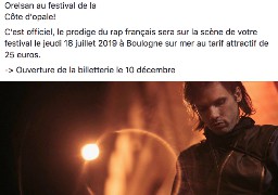 Le rappeur Orelsan sera le 18 juillet 2019 à Boulogne sur mer.