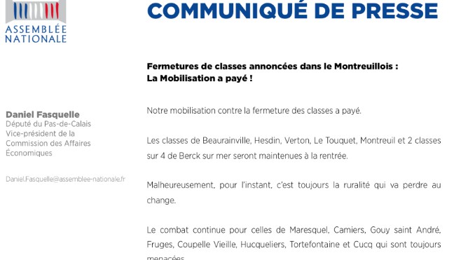 Fermetures de classes : le député Daniel Fasquelle limite les dégâts.