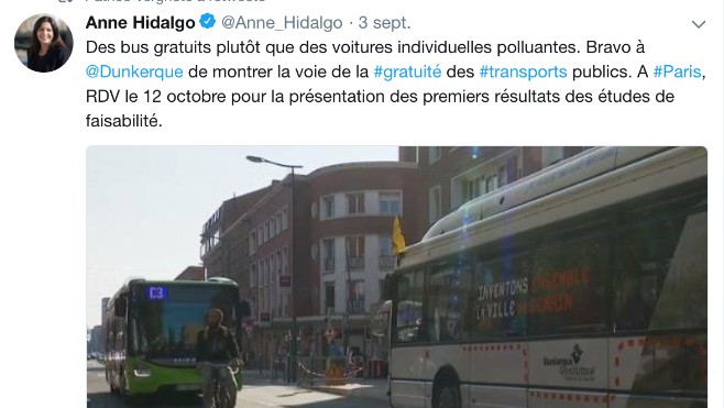 Anne Hidalgo félicite Dunkerque pour la gratuité des bus