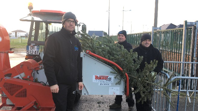 Sangatte: on collecte les sapins pour en faire des copeaux