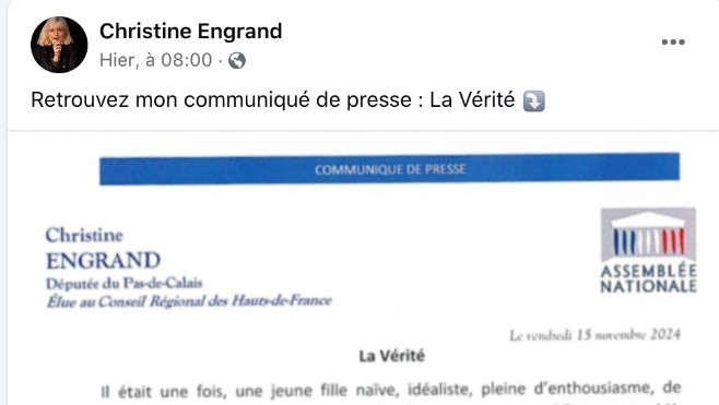 La députée RN du Pas de Calais Christine Engrand publie Sa vérité.