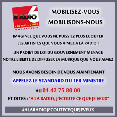 La liberté de la RADIO est menacée ! Appelez Matignon au 01 42 75 80 00 et dites #ALaRadioJecouteCeQueJeVeux » 