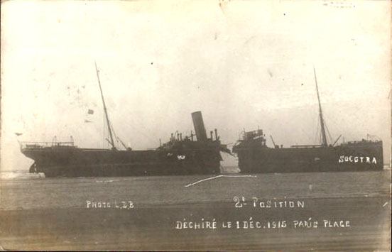 Zoom sur le SOCOTRA ! navire marchand qui s'est échoué sur la plage du Touquet en 1915.